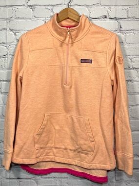 Vineyard Vines Sweatshirt Womens Small Orange 1/4 Zip Shep Shirt Preppy Beach